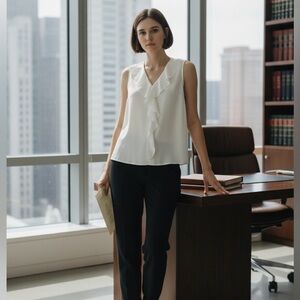 Chico’s Ivory Sleeveless Blouse Size 1 Ruffle V Neck Layering Tank